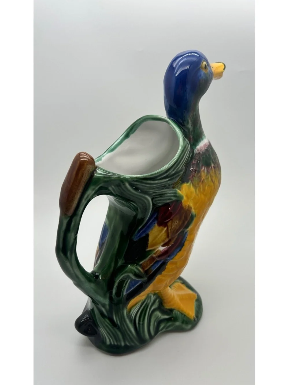 Vintage Ceramic Duck Pitcher by MCM Portuguese Artist F. Mendes